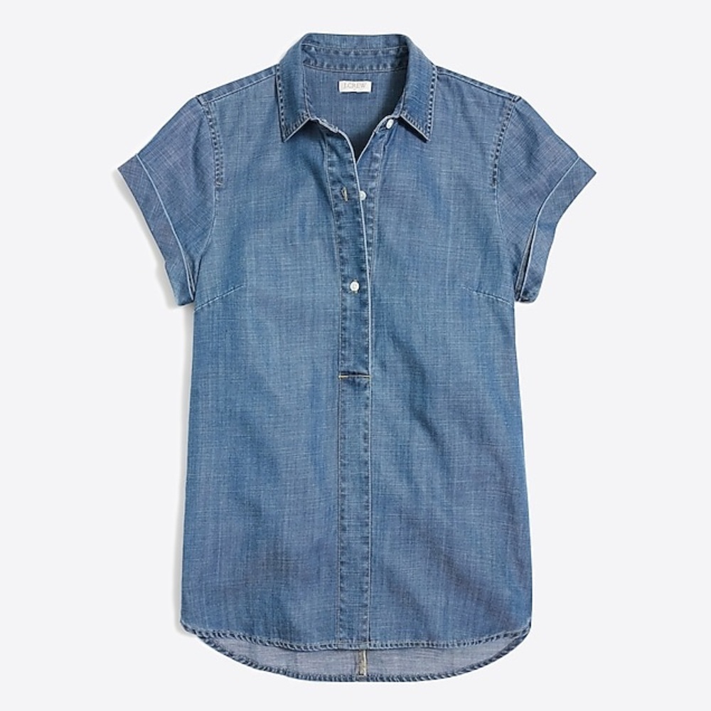 J. Crew Factory Denim Popover Short Sleeve Top